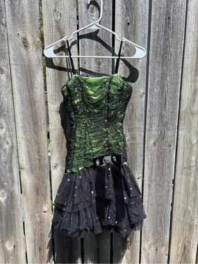 Vintage Y2K Goth Emo Prom  Asymmetrical Drop Waist Ruffled Party Dress with Bow